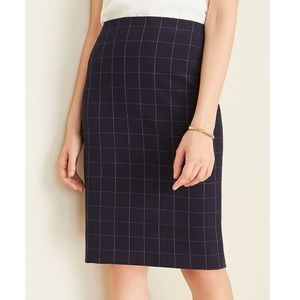 Ann Taylor Navy Windowpane Bi-Stretch Pencil Skirt